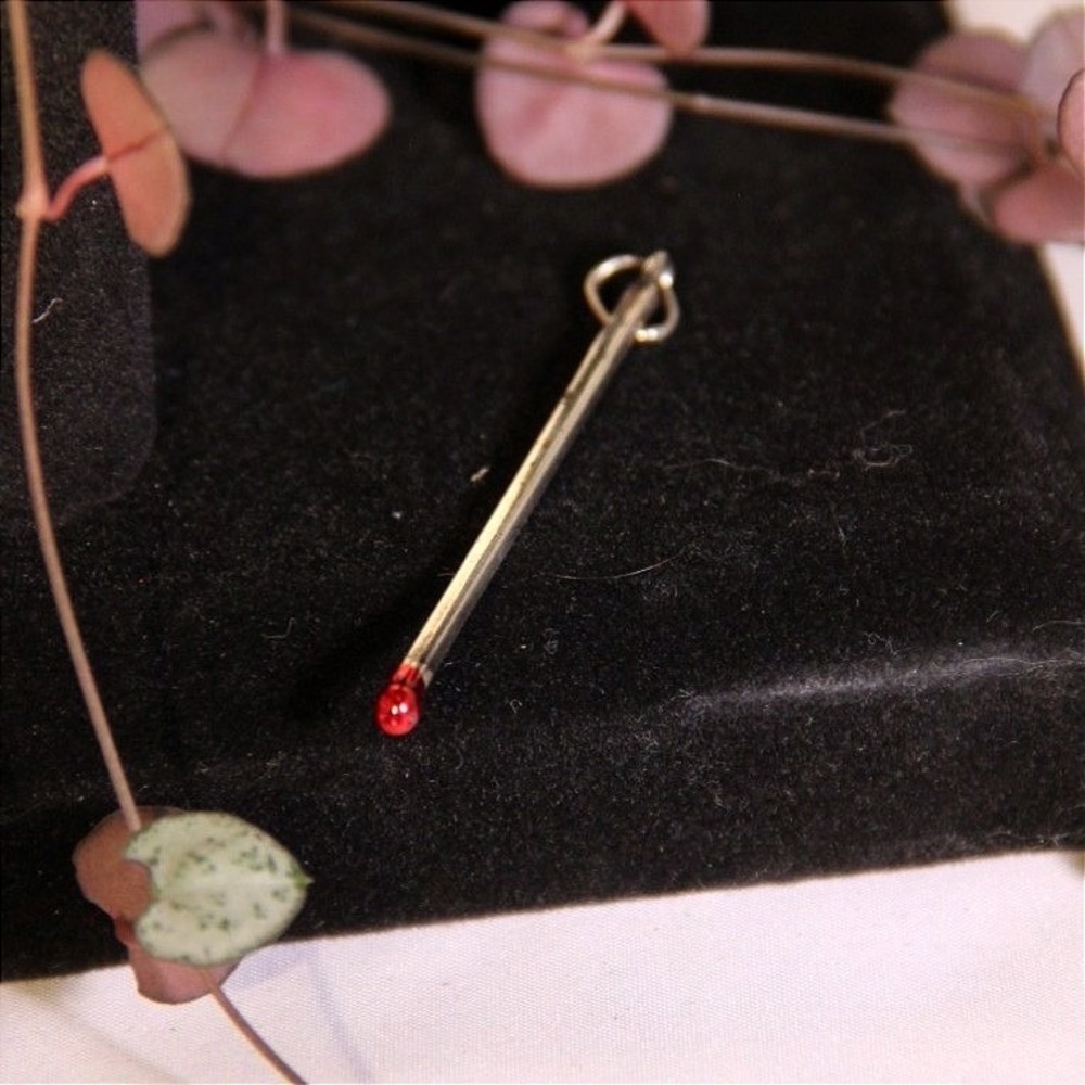 Sterling Silver Matchstick Pendant Red Enamel Tip Italy 925 Charm 2 Inch - Picture 1 of 7